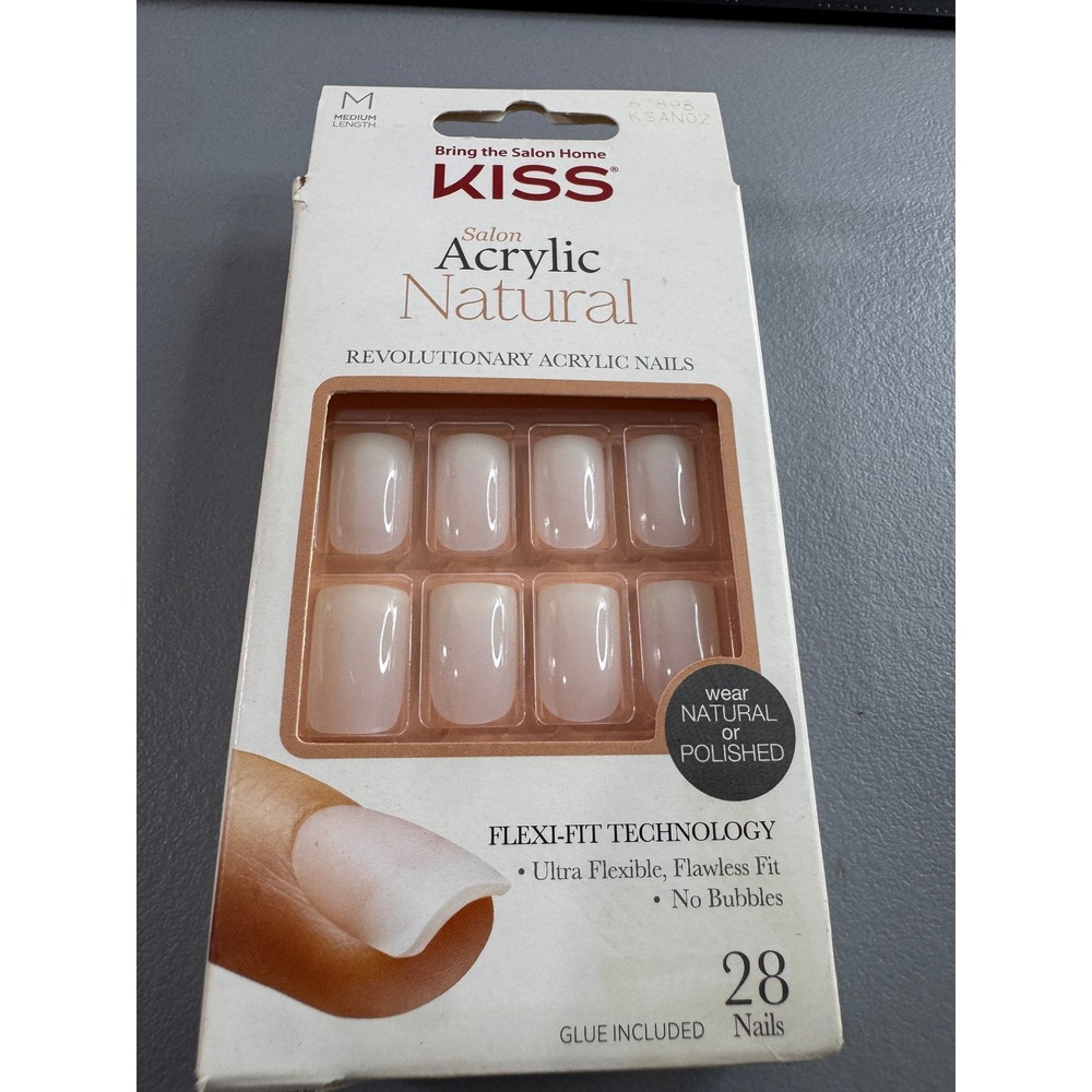 KISS Salon Acrylic Natural Nails Womens Medium Natural Good Flexi-Fit KSAN02